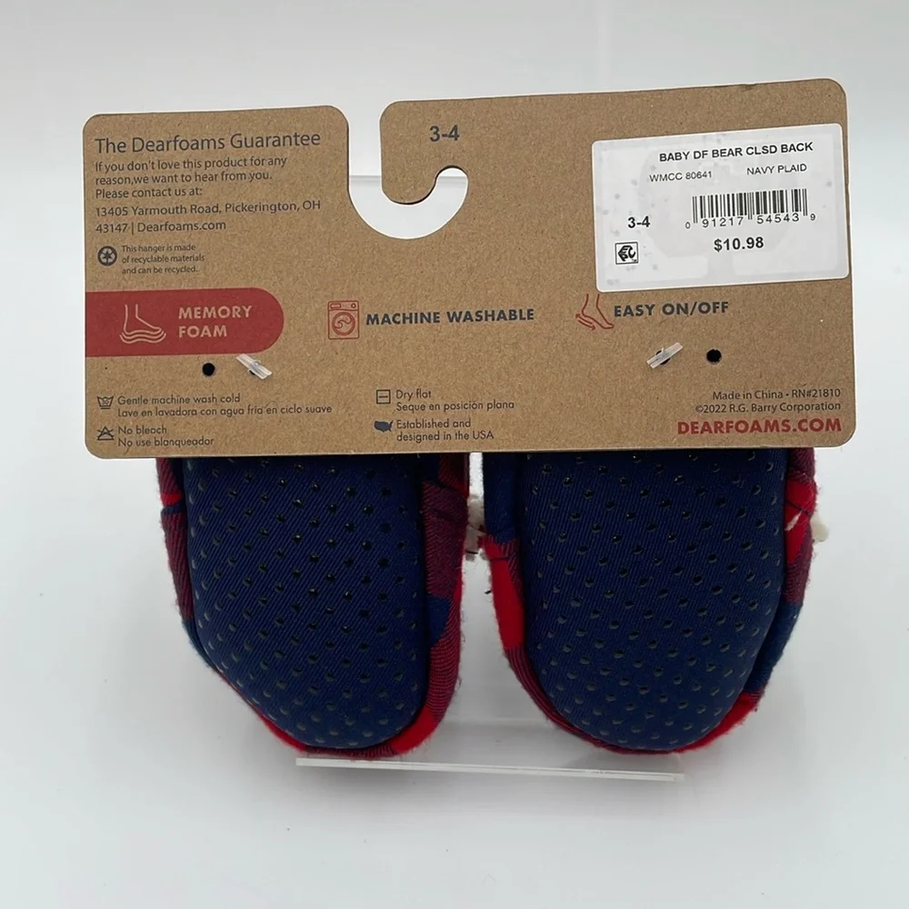 Dearfoams Baby Memory Foam Slippers “Baby Bear” No-Slip‎ Soles - Christmas
